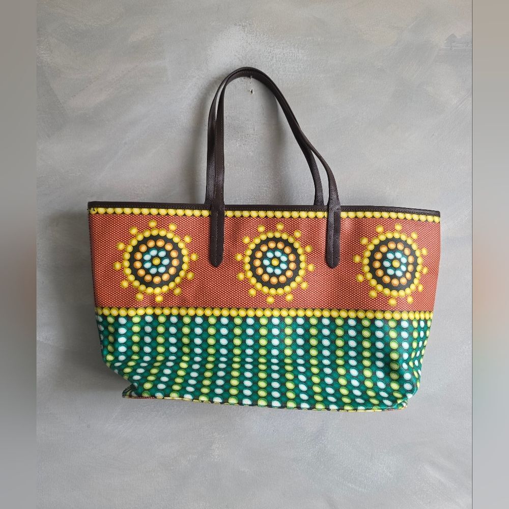 orYANY Coated Canvas Multi-color Tote Geometric Circle Pattern 20x11x6